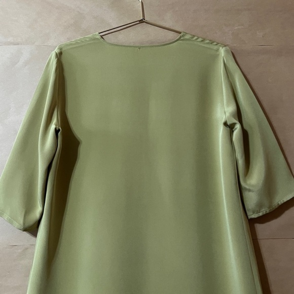 Peter Cohen | Silk Shirt Dress V-Neck Split Neckline Popover Chartreuse Size XS - Picture 11 of 16